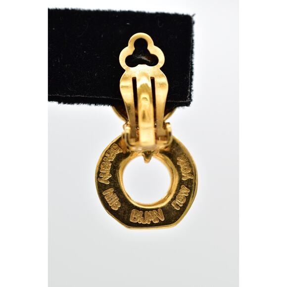 Bijan Vintage Clip On Earrings Chunky Gold Dangle Door Knocker Signed 1980s 9L - Picture 9 of 12